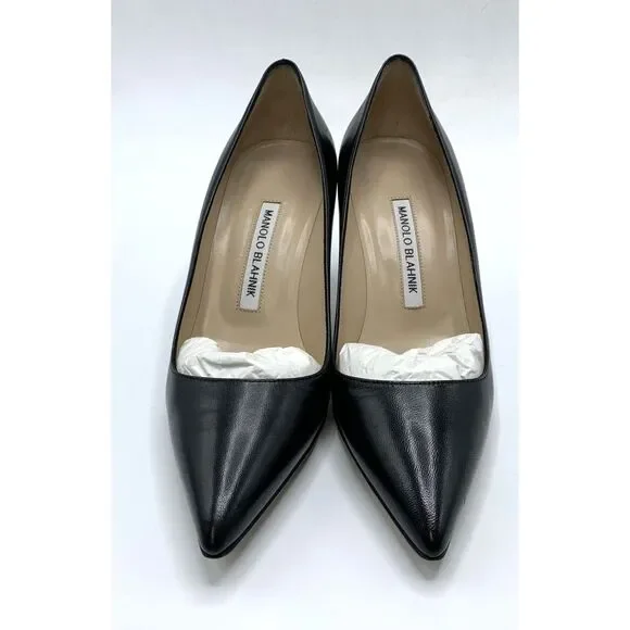 MANOLO BLAHNIK Women's 7/37 Black Leather Pointy toe Pump Shoes w/COA